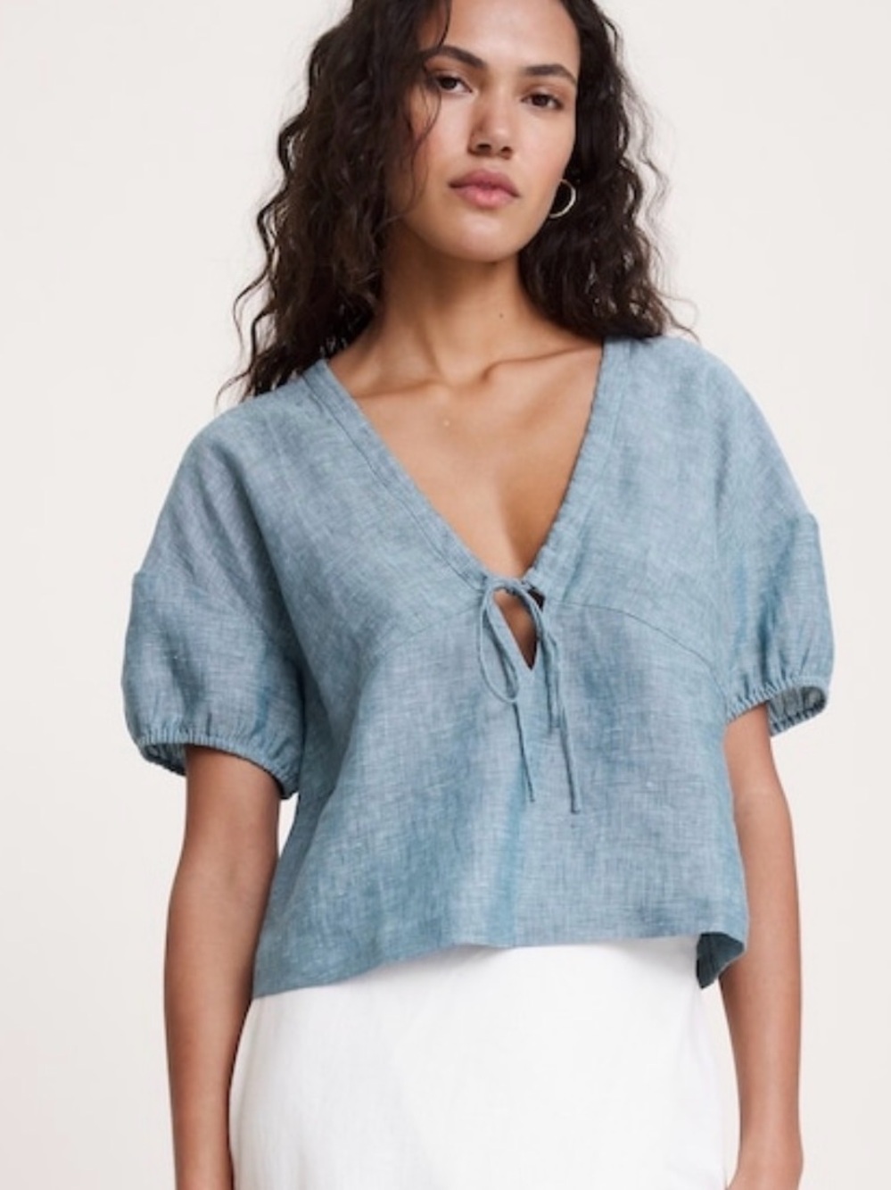 NWT Banana Republic LINEN TIE-FRONT V-NECK TOP